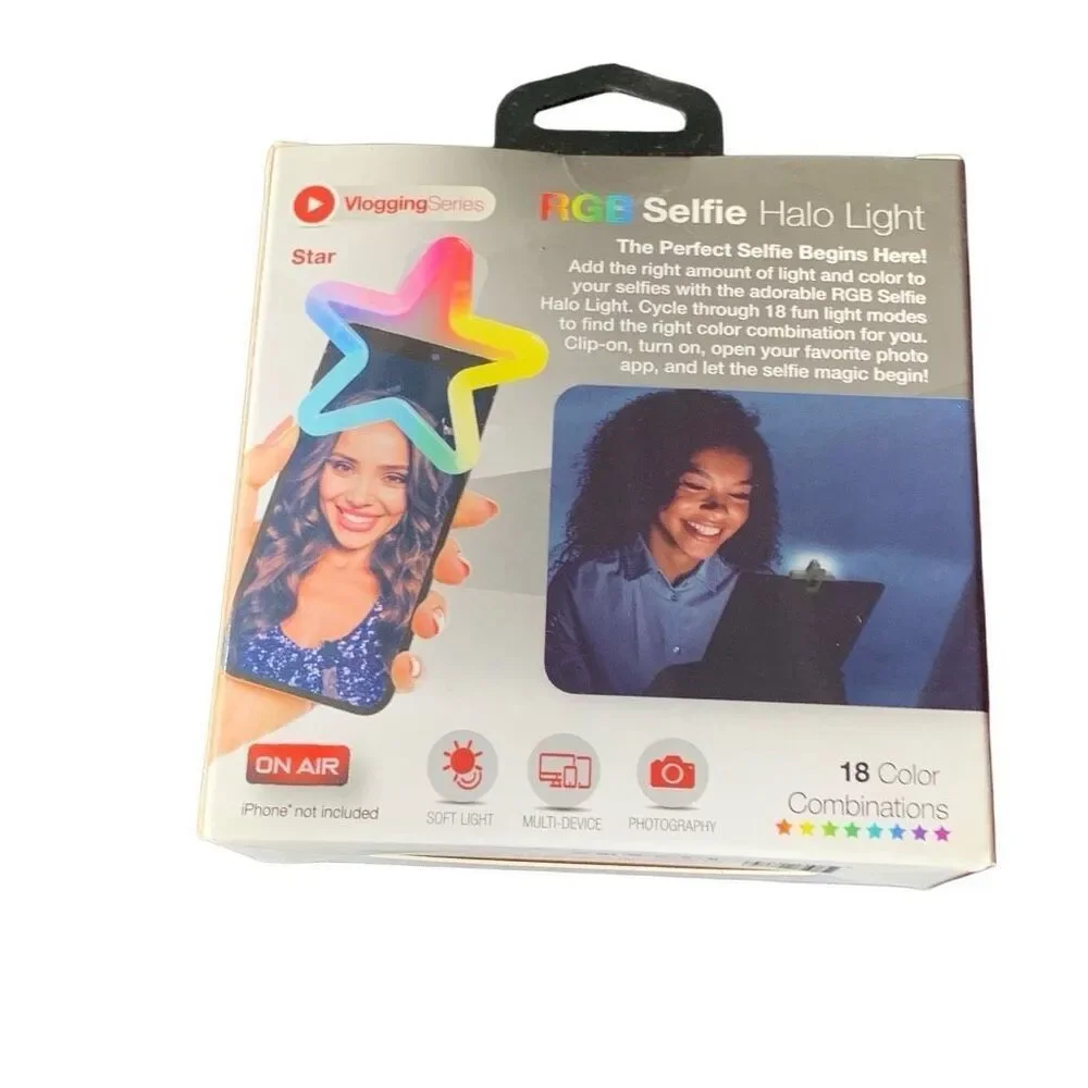 NEW RGB Selfie Halo Light Star Shape 18 Color Combinations Clip On Style